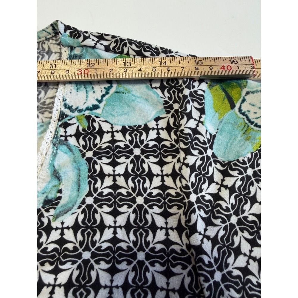 Soma Teal Floral Black Geometric Lounge Dress Nightgown Lace Trim Medium - Picture 5 of 11